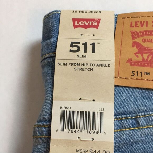 NWT Levi's Boy’s Jeans 511 Slim from Hip to Ankle Stretch 91R511-L3J Sz 16 28x28 - Picture 3 of 16